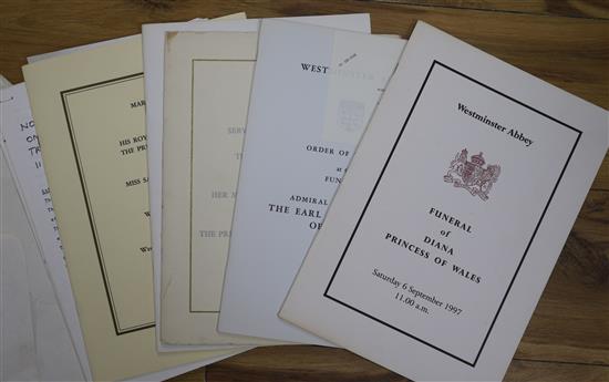 Royal Interest - service programmes for the funeral of Diana Princess of Wales, Earl Mountbatten, marriage of